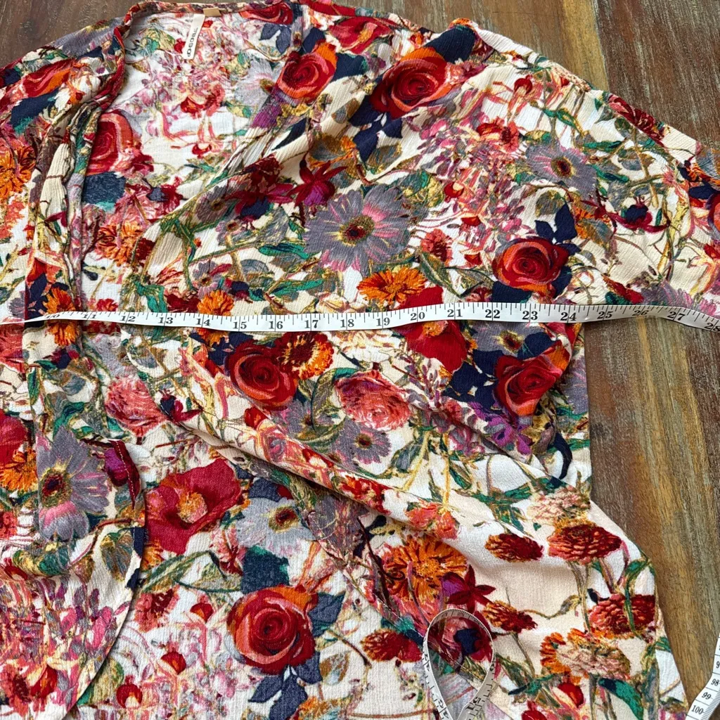 Women's TREND SHOP Floral Open Front Blouse Small White Red - Image 8