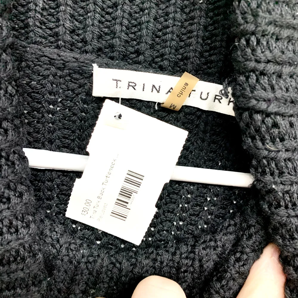 Trina Turk Sweater Women Size M Black Turtleneck Cable Knit Long Sleeve Tunic - Image 2