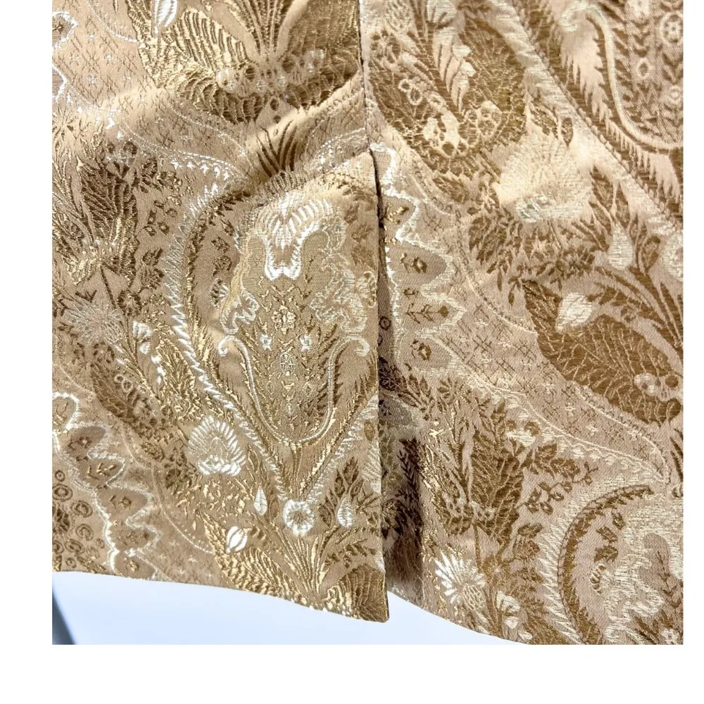 Jaclyn Smith gold jacquard knee length 10 shiny office party work holiday vtg - Image 3