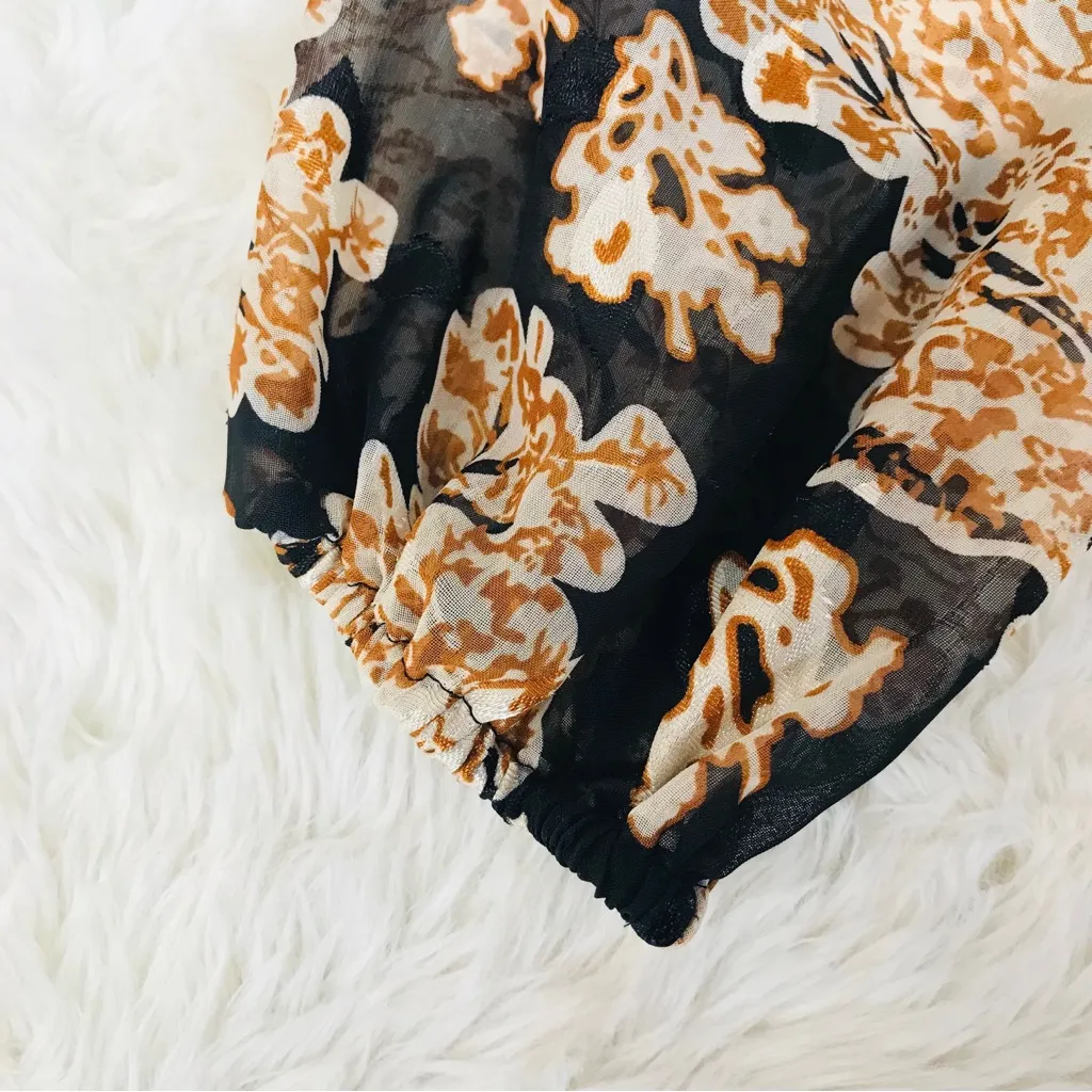 GIANNI BINI Marisol Black Floral‎ Cutout Midi Dress Long Sleeve Boho Fall Size 0 - Image 7