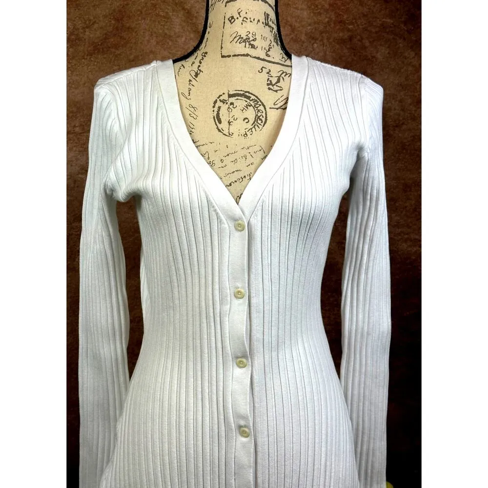 LITA By Ciara Icon Rib V Neck Cardigan Button Front Midi Dress - Image 7