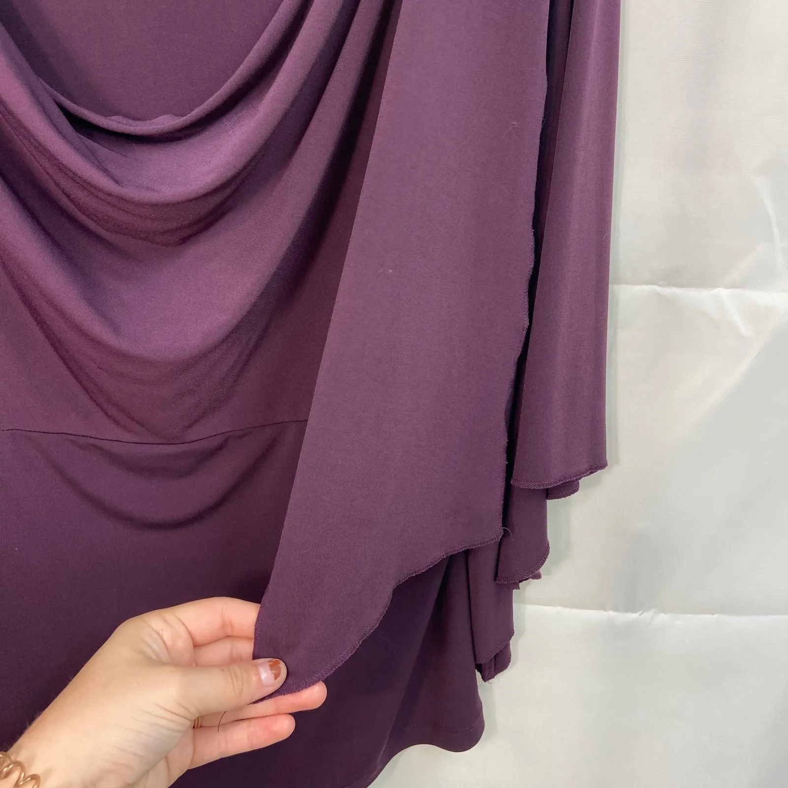 Women's deep purple stretch flare sleeve loose cowl neck relaxed business blouse Size XL - Image 3