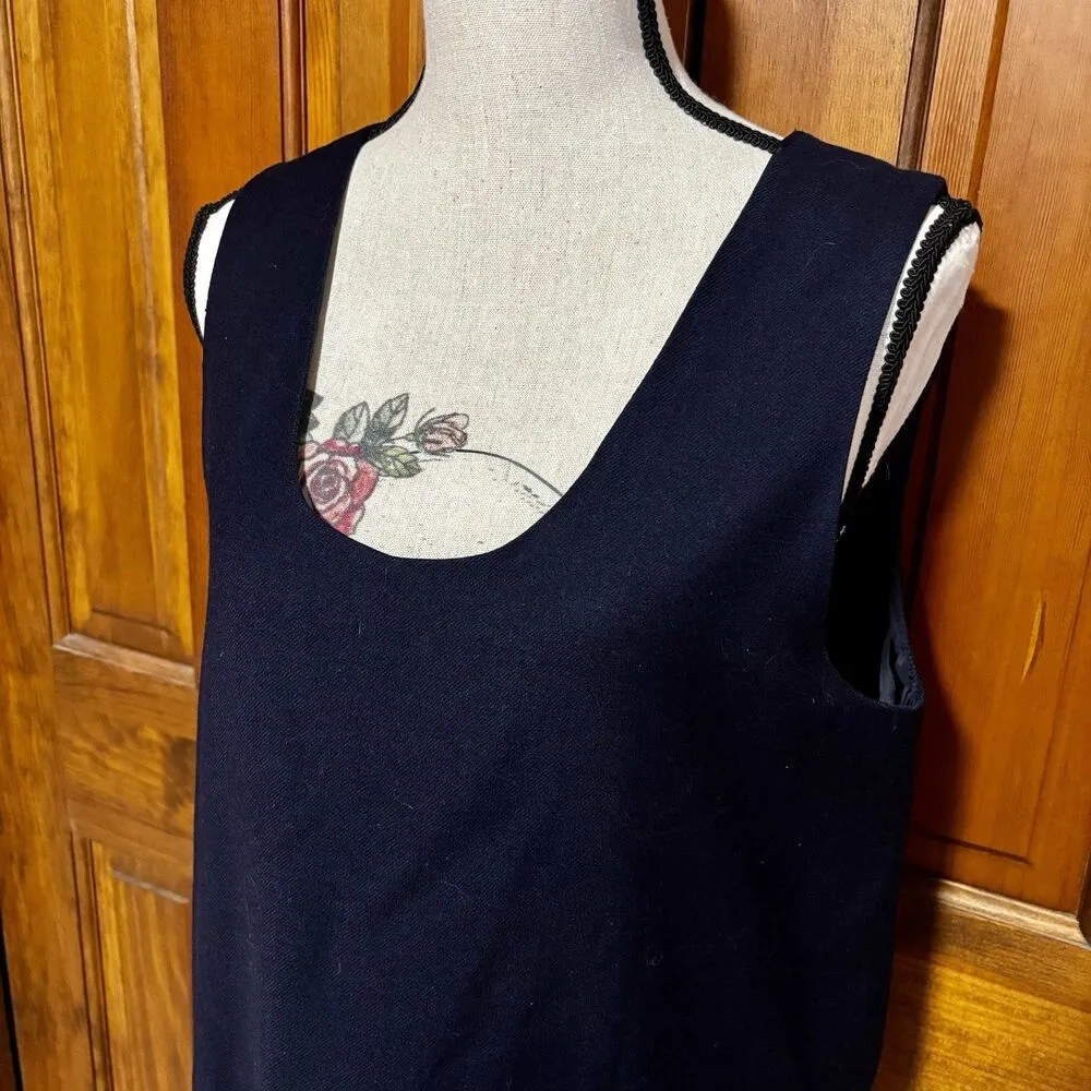 Harve Benard Navy Blue Wool Midi Dress Women's Size 6 Vintage Pockets Pullover - Image 2