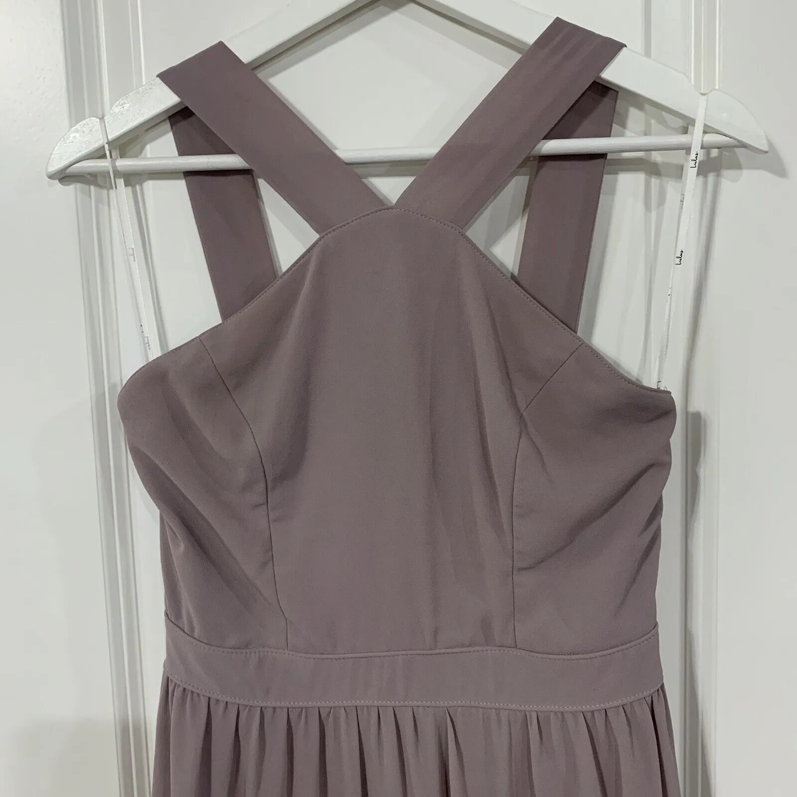 Lulus Size S Dress Air of Romance Taupe Halter Maxi Bridesmaid Gown Women’s Gray - Image 5