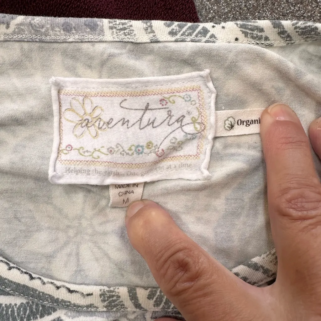 Aventura Organic Cotton Gray White Floral Paisley Empire Waist Midi Dress Size M - Image 4