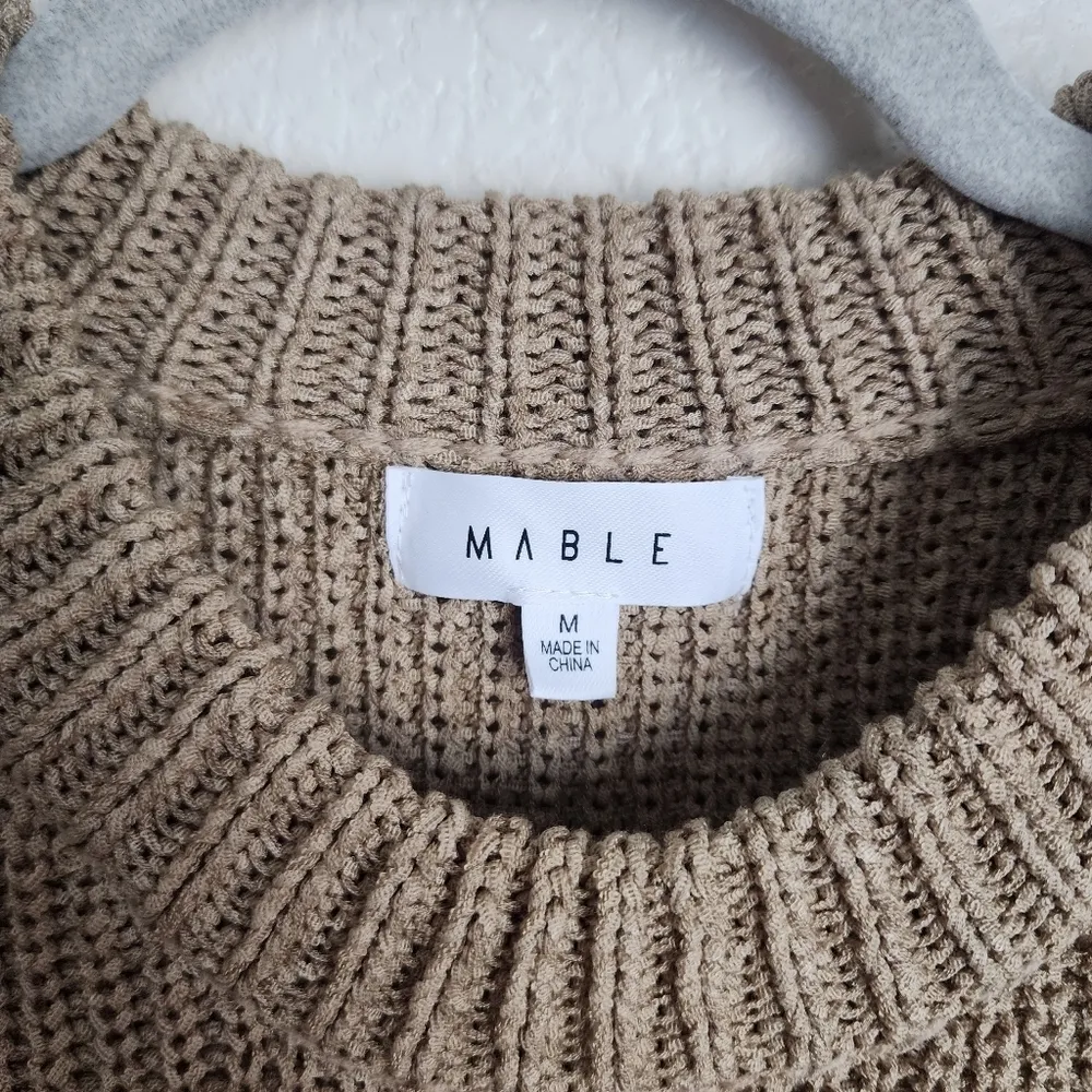 Mable Cable Open Knit Beige Tan High Neck Padded Maxi Dress Boho Modest Neutral Brown Size M - Image 11