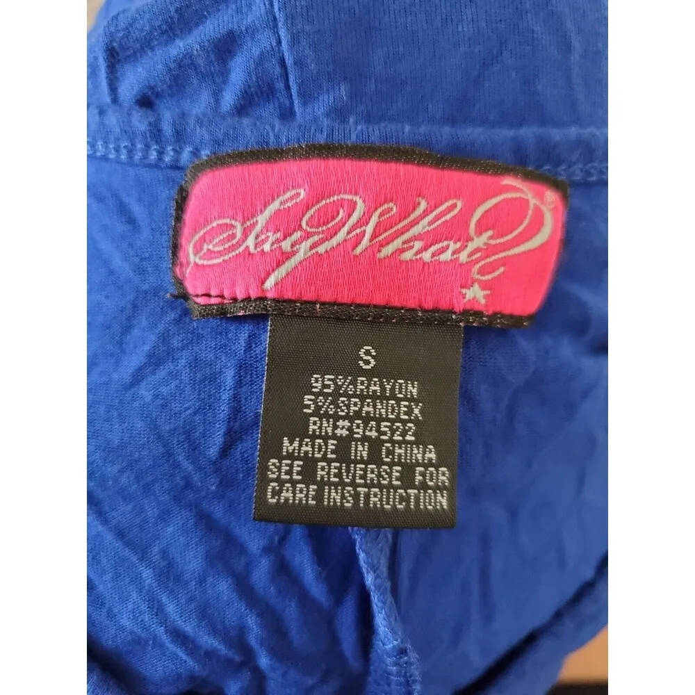 SAY WHAT? Shirt Women Medium Blue Cold Shoulder Top Rinestone Classic V Neck - Image 7