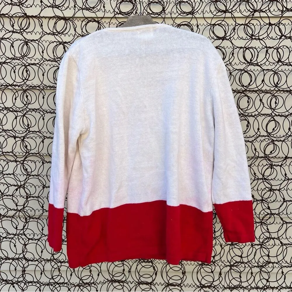 Vint. 90s Nutcracker Ugly Christmas sweater winter snow cabin scene in the woods Red Size L - Image 3