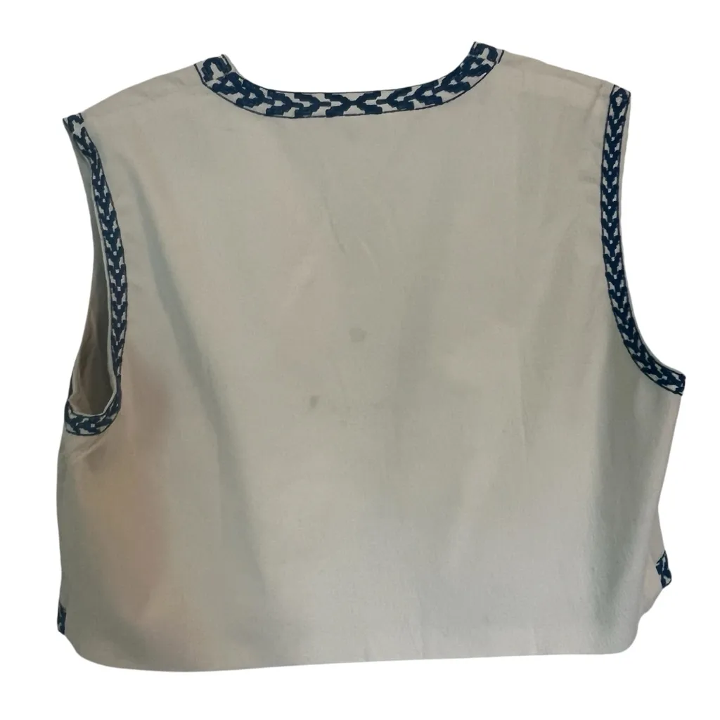 Like Zara Vest  Cream Blue Floral Embroidered Bohemian Western Vest Size M-L - Image 3