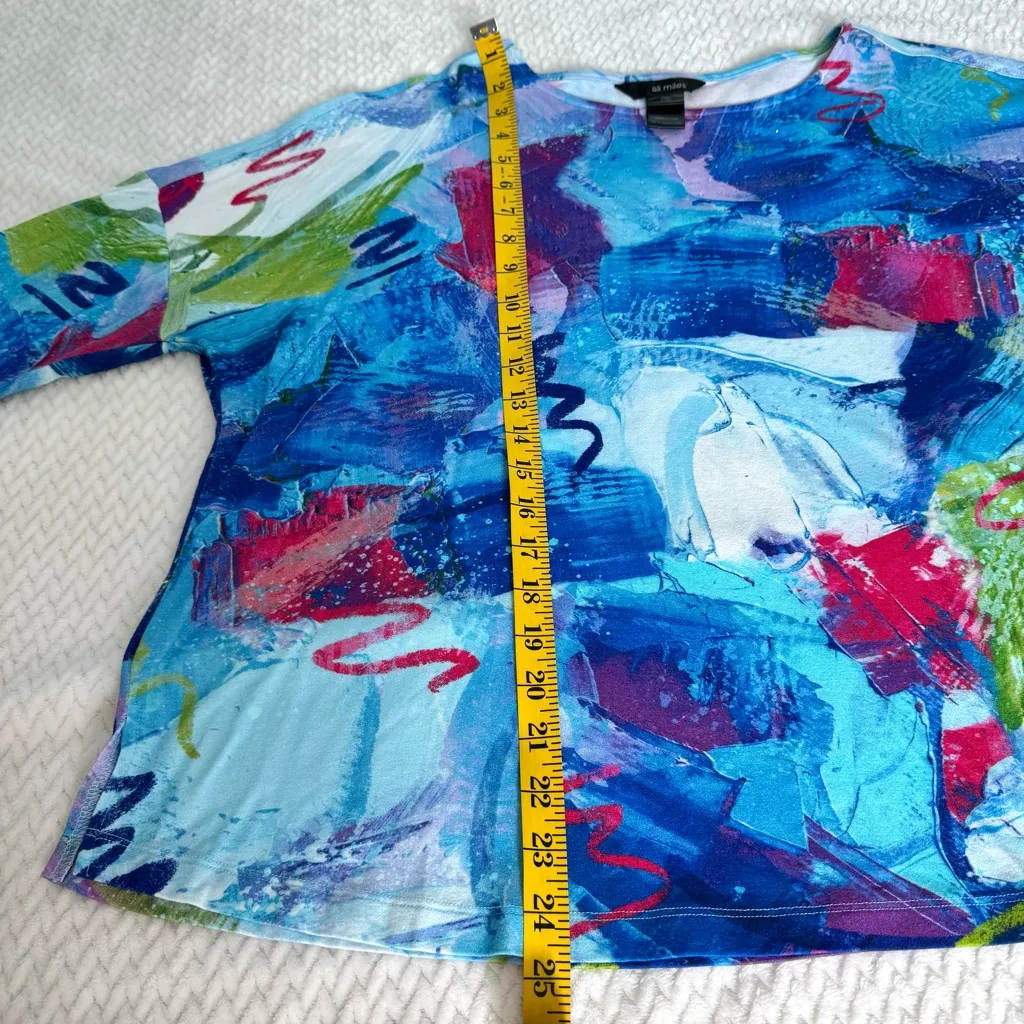 Ali Miles Multicolor Abstract 3/4 Sleeve Top XLP Artsy Lagenlook Embellished Blue Size undefined - Image 14