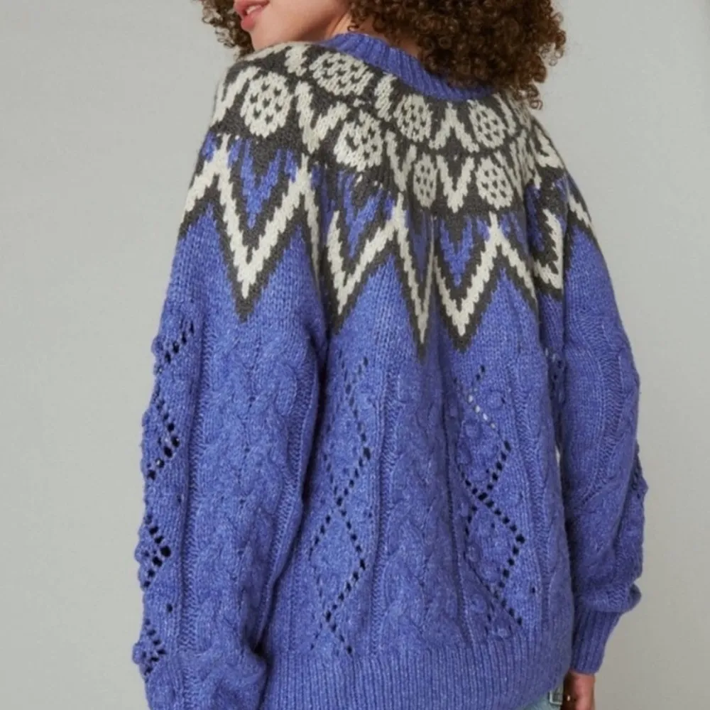 NWT Lucky Brand Women's Fair Isle Cable Knit Crewneck Sweater - Image 5