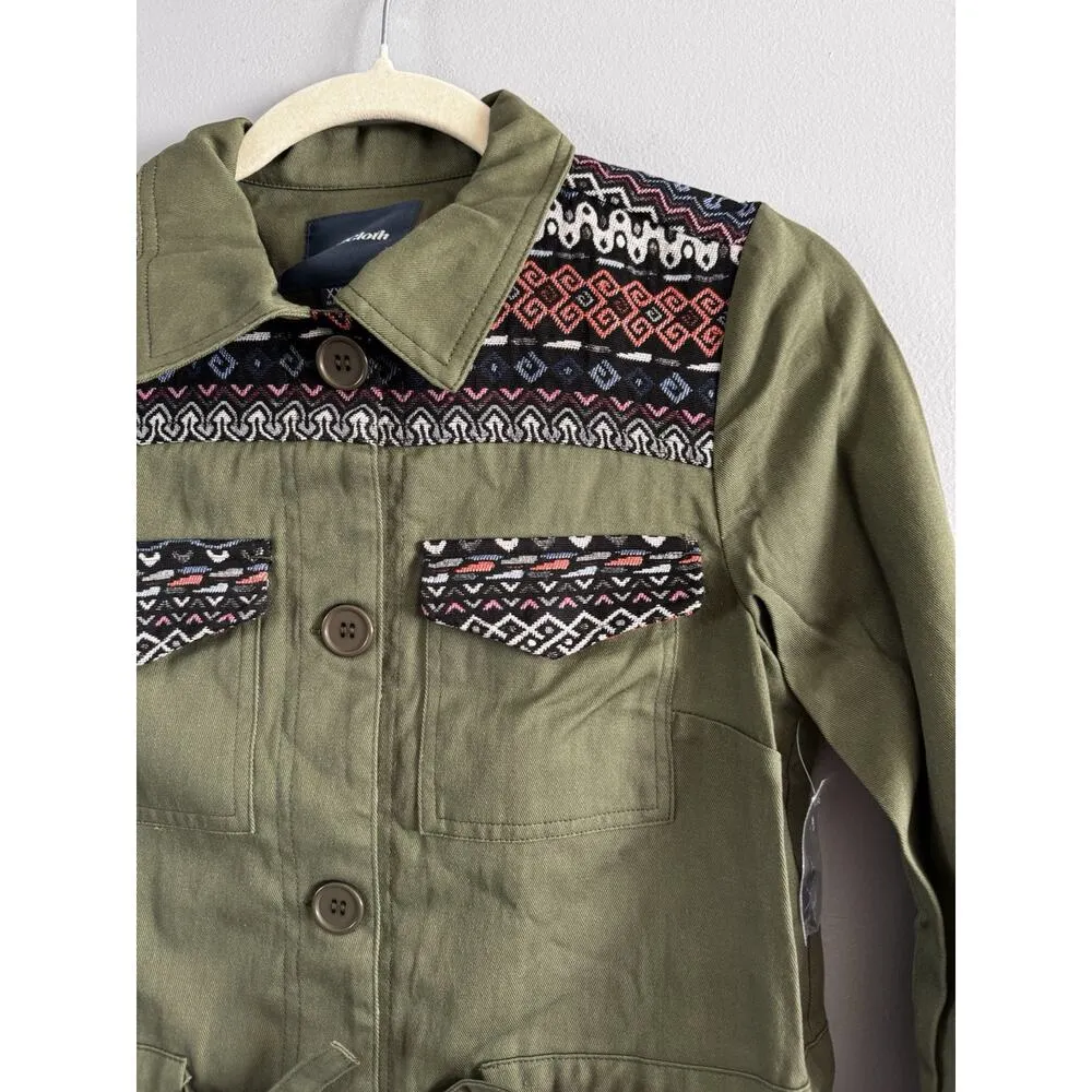 NWT ModCloth Army Green Canvas Utility Jacket Southwestern Tapestry Sz XXS - Image 5