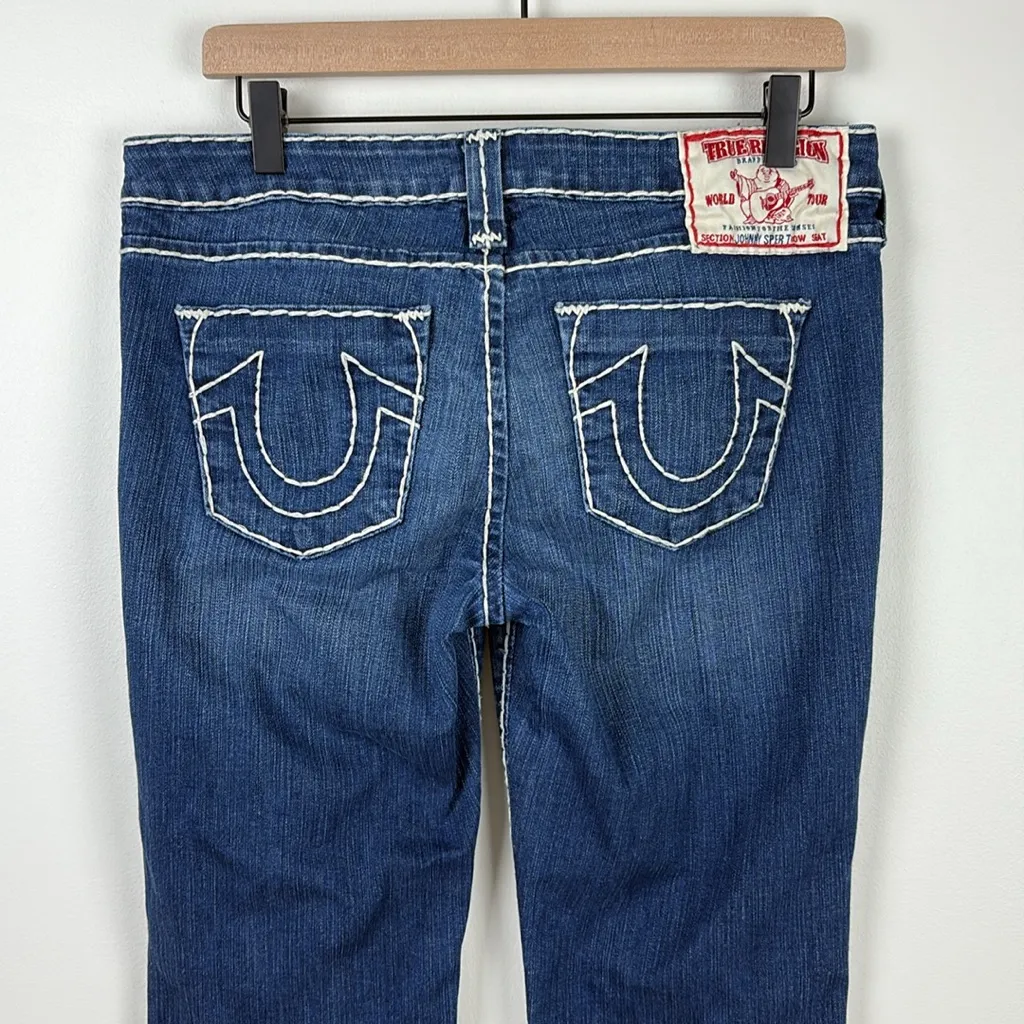 True Religion Straight Leg Boot Jeans Women’s Size 31 Mid Rise Dark Wash Denim - Image 7