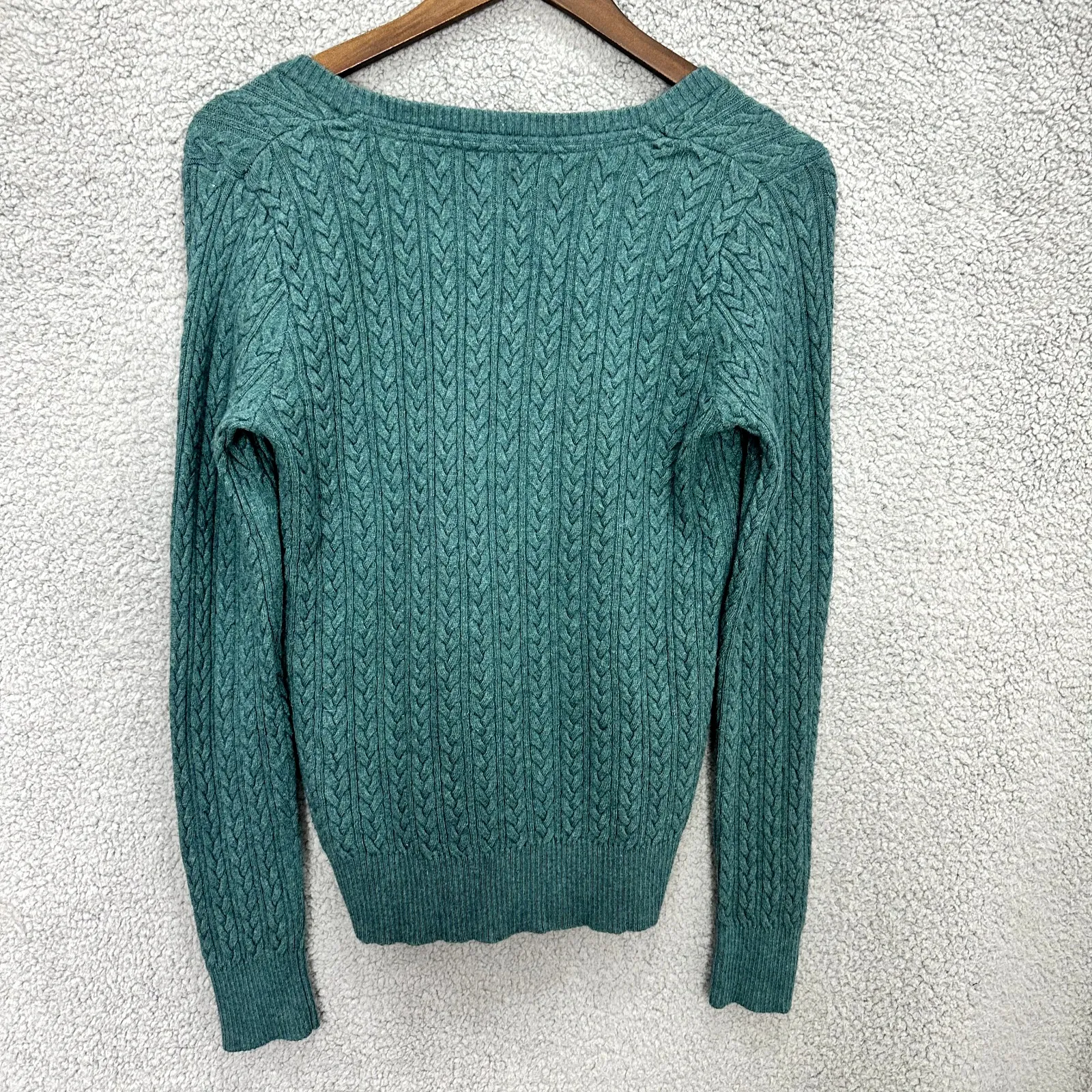 Eddie Bauer Sweater Women M Green Cable Knit Angora Cashmere Preppy Quiet Luxury - Image 5