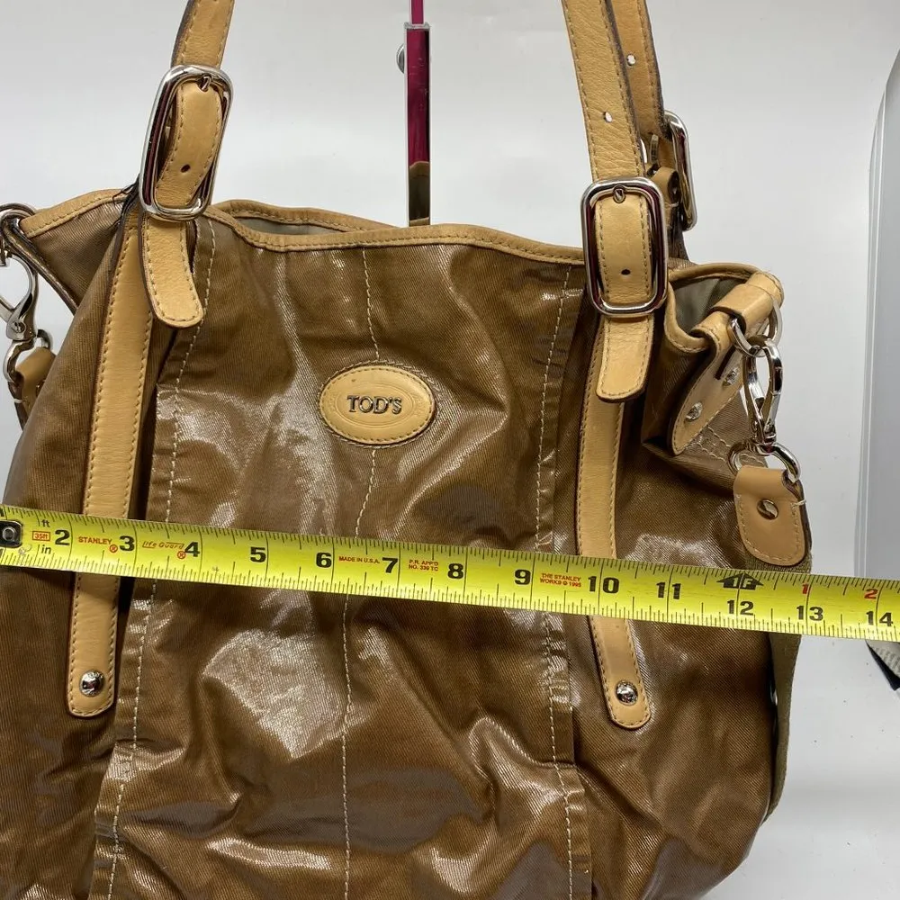 TOD’S Large Laminated Fabric Tote Bag W/ Strap - Image 11