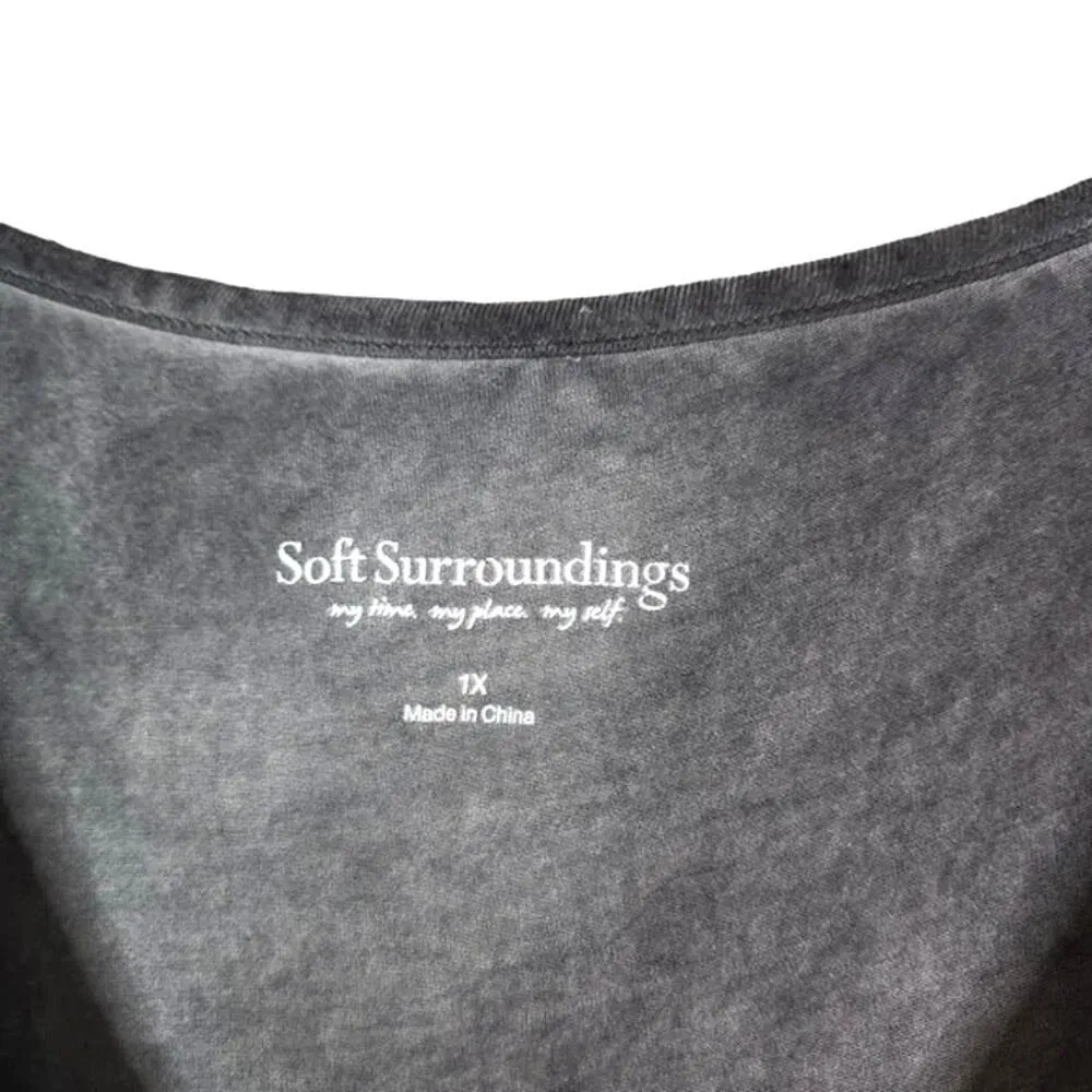 Soft Surroundings Silk Romance Top Embroidered Shoreline Grey Tunic Blouse Tank - Image 5