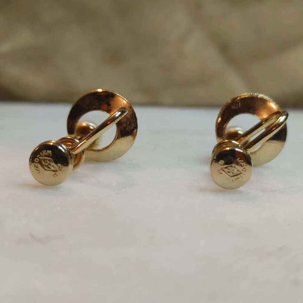 Real Pearl Yellow Gold Stamped Earrings Vintage 12K GF Screw Back - Image 7