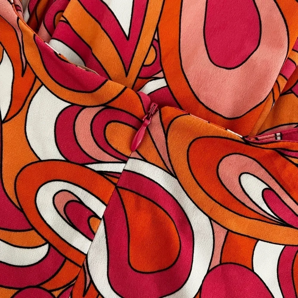 MICHAEL Michael Kors Swirl Print Twisted Neck Dress Orange Pink White Sz S - Image 5