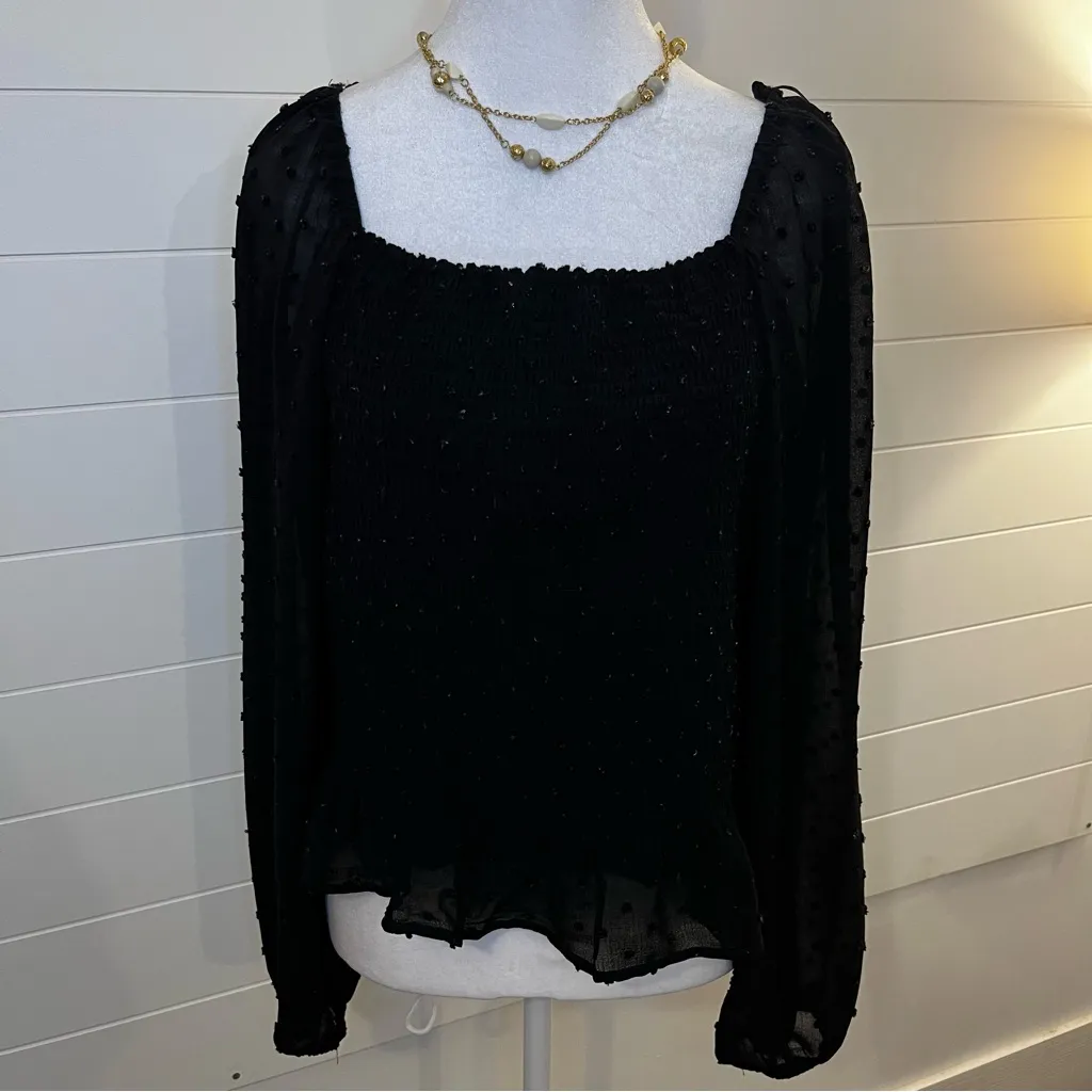 Lush Black Sheer Sleeve Blouse with Ruching Sparkle Puffy Sleeves WhimsyGoth - Image 2