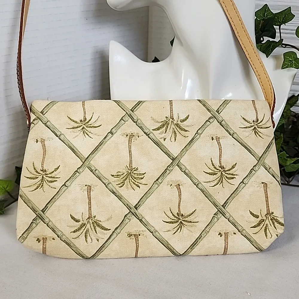 Fossil Palm Tree and Bamboo Design Small Shoulder Bag Tan - Image 5