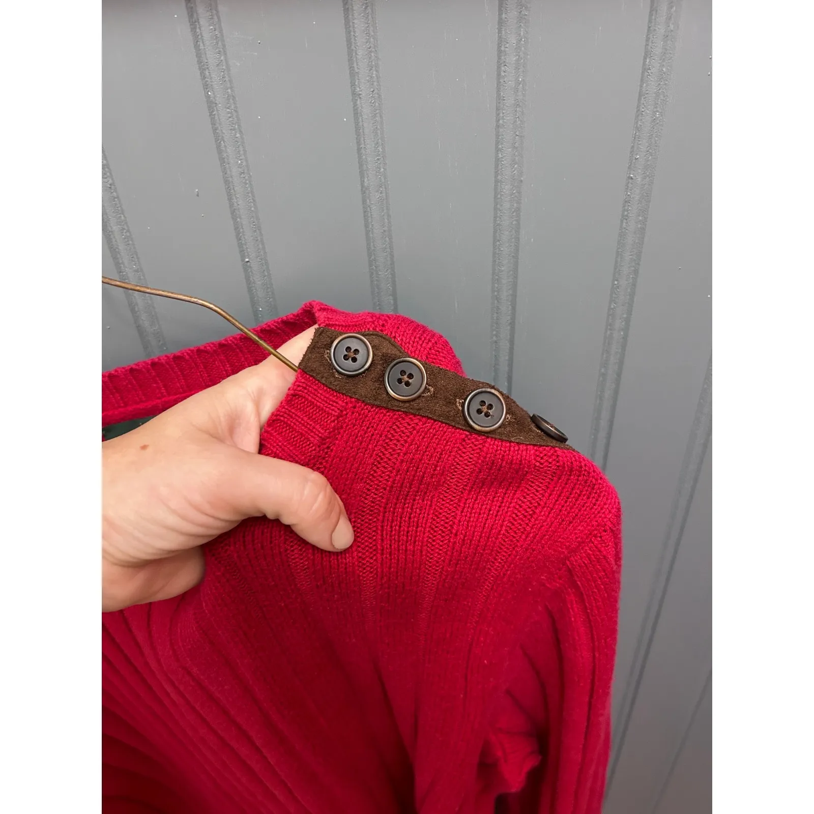 LRL Lauren Jeans Co. Red Ribbed Knit Sweater with Button Detail - Image 4