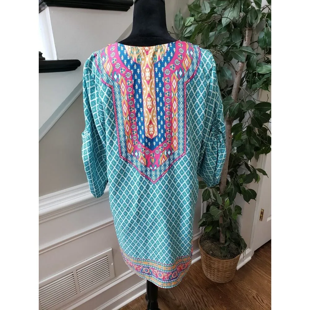 Urban Coco Women Multicolor Polyester Round Neck 3/4 Sleeve Knee Length Dress XL - Image 9