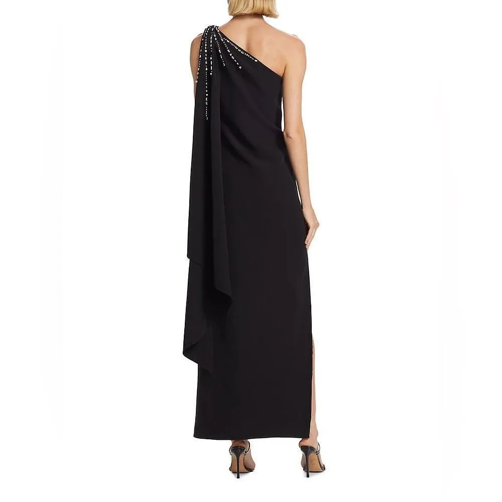 Sachin & Babi  Leslie Asymmetric Embellished Stretch Crepe Gown Black 4 - Image 6