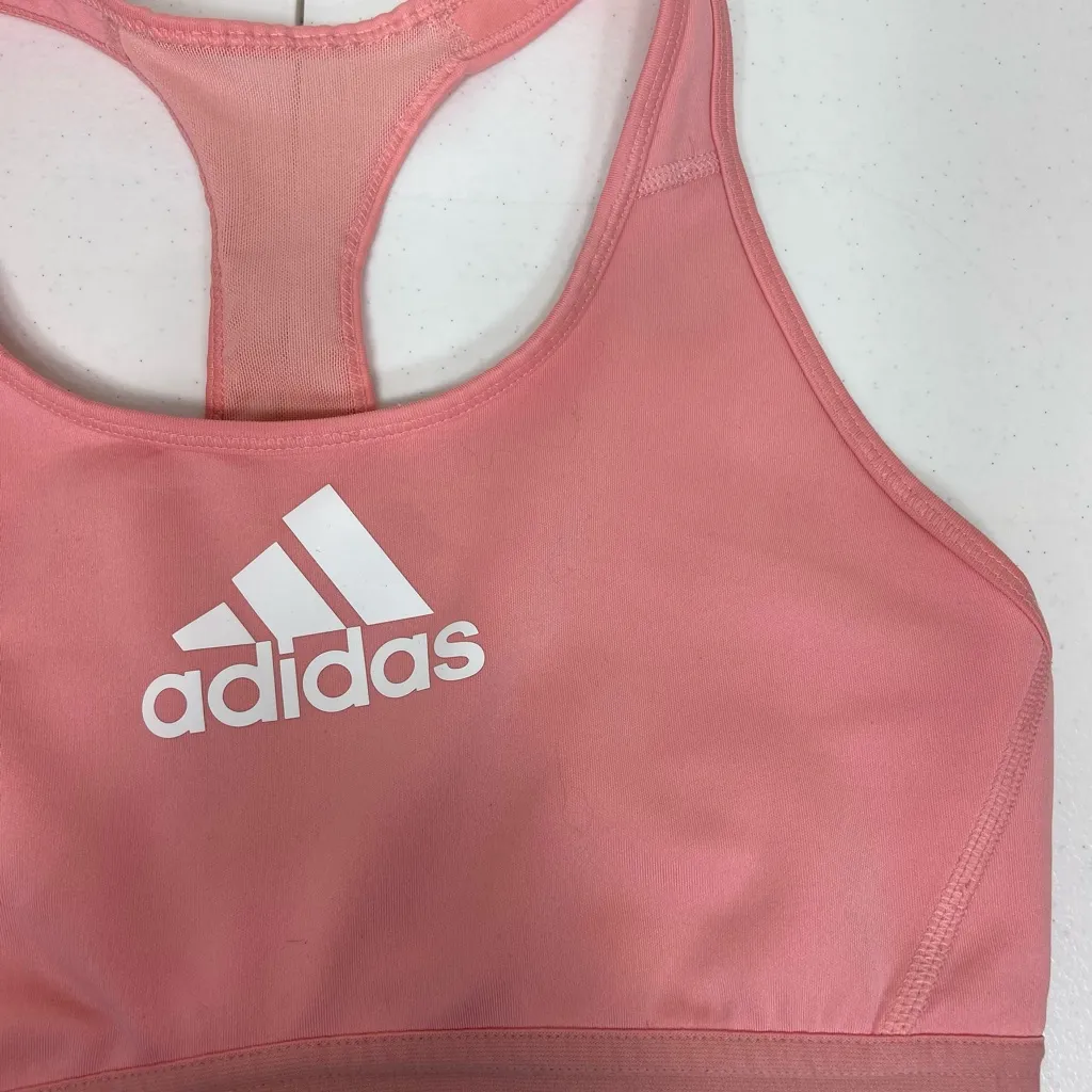 EUC Adidas women’s light pink logo‎ decal racerback mesh high support sports bra - Image 2