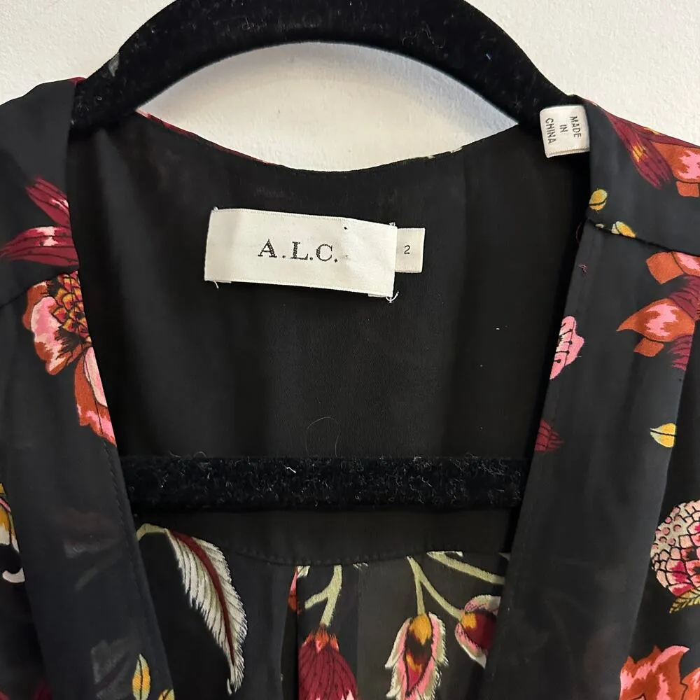 A.L.C Haven Silk Floral Dress Black Terracotta - Image 7