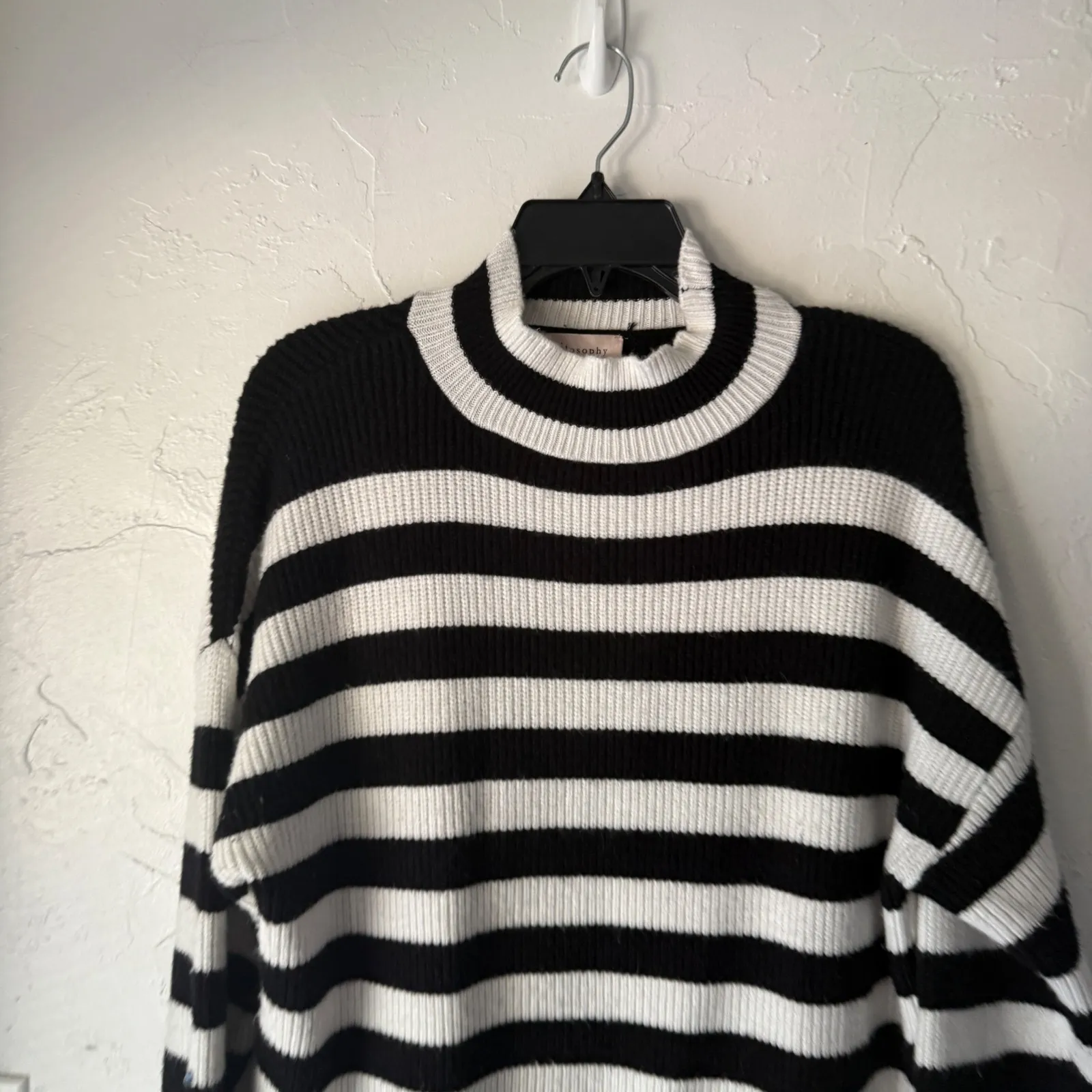 Philosophy Striped Mock‎ Neck Knit Sweater Black White Oversized Medium M - Image 2