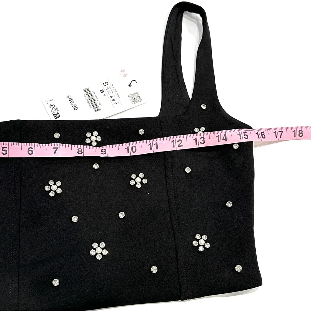 NWT Zara Black Jeweled Embellished Sleeveless Crop Top - Image 7