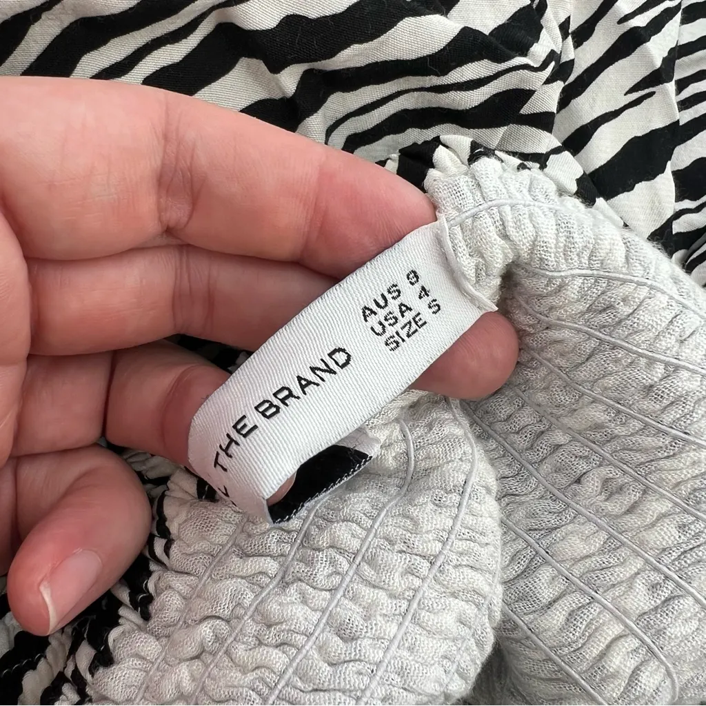 Faithfull the Brand Dress Black White Alina Smocked Zebra Square Neck Sz 4 - Image 4