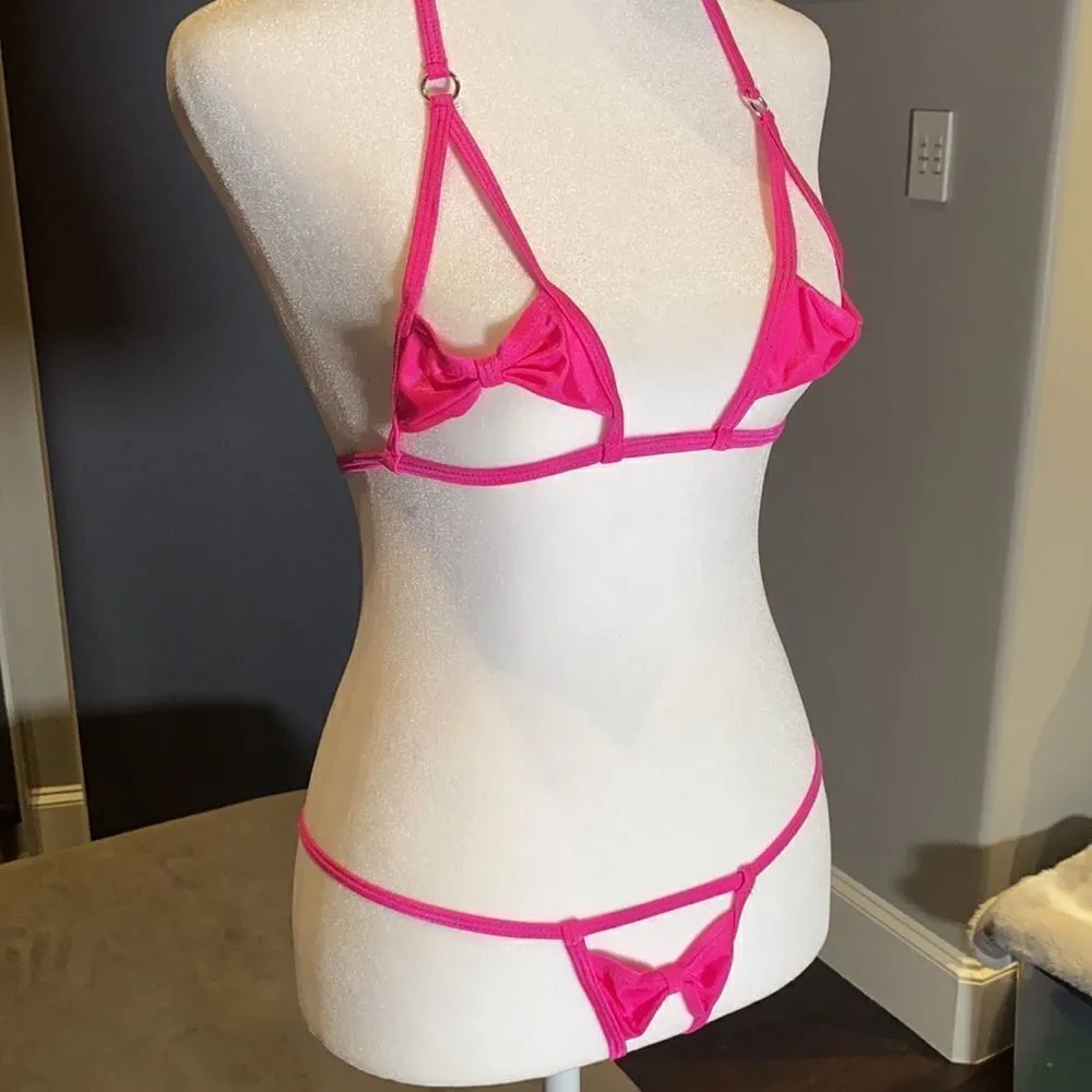 Women’s Sexy Pink Micro Mini Bikini One Size NWT - Image 2