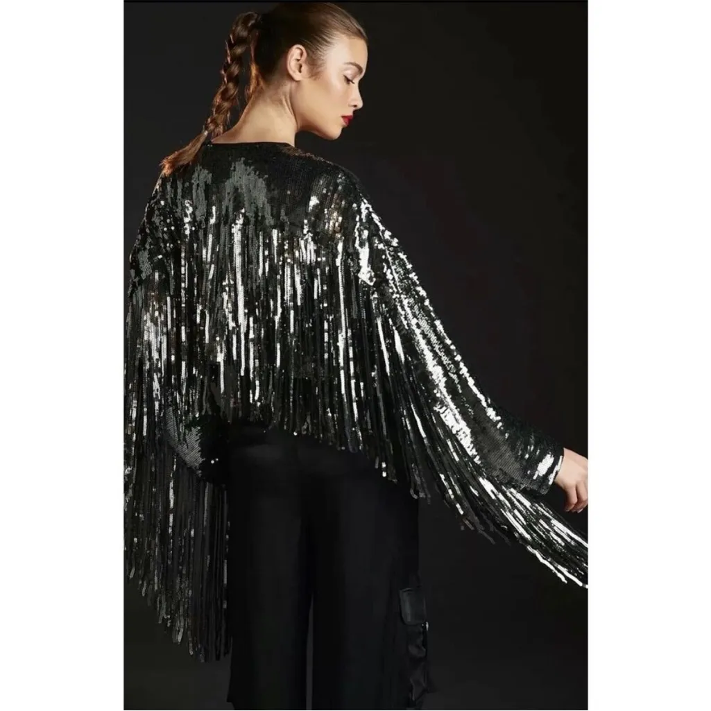 Anthropologie Fringed Sequin Cropped Jacket - Image 2