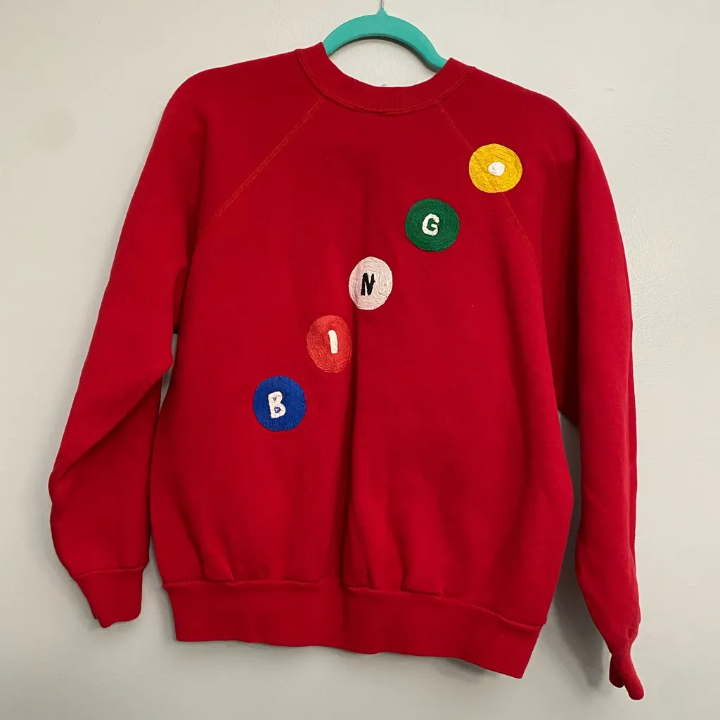 Vintage Homemade Bingo Sweatshirt Red - Image 3