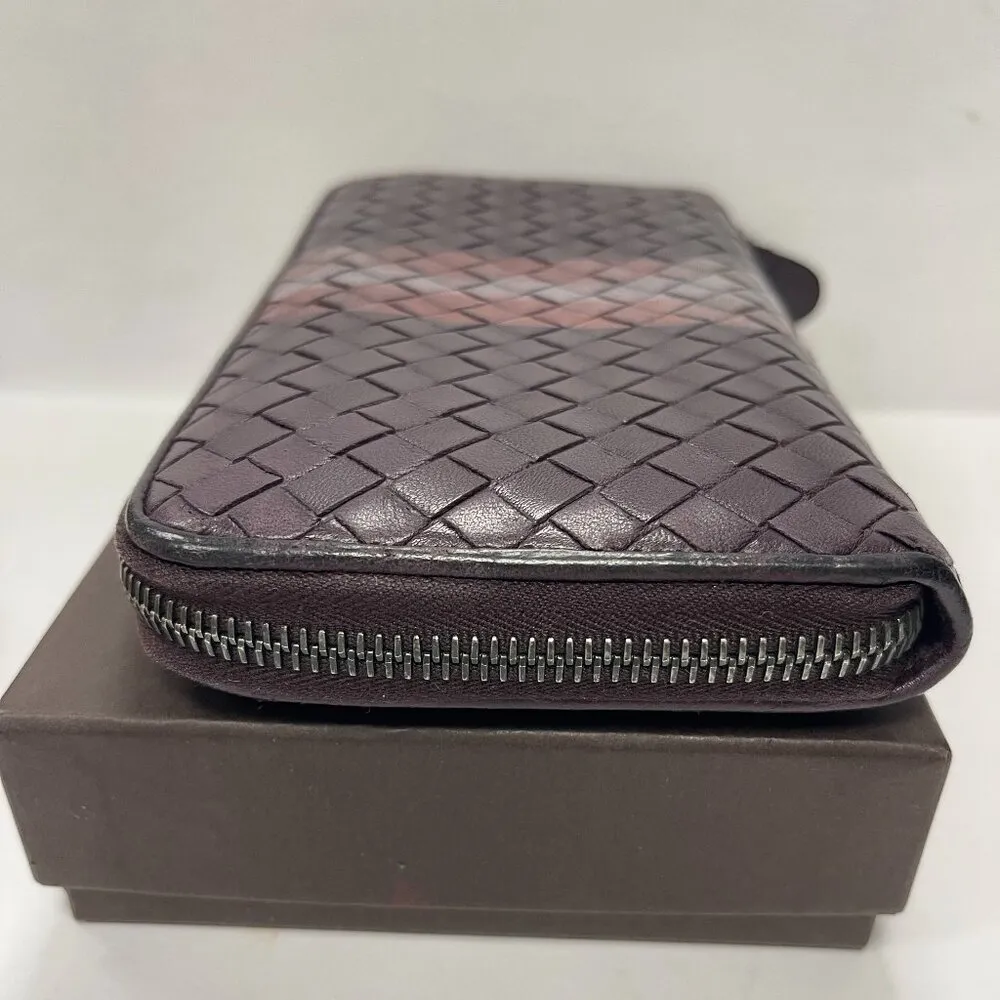 BOTTEGA VENETA Intrecciato Lambskin Leather Zip Wallet - Purple - Preowned - Image 6