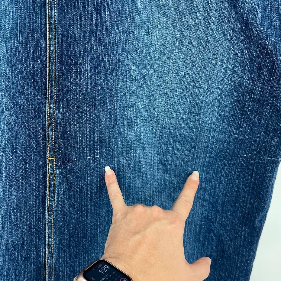 Vtg 90s Bill Blass Denim Midi Skirt Sz 14P Fray Normcore Y2K Classic Old Money Blue - Image 7