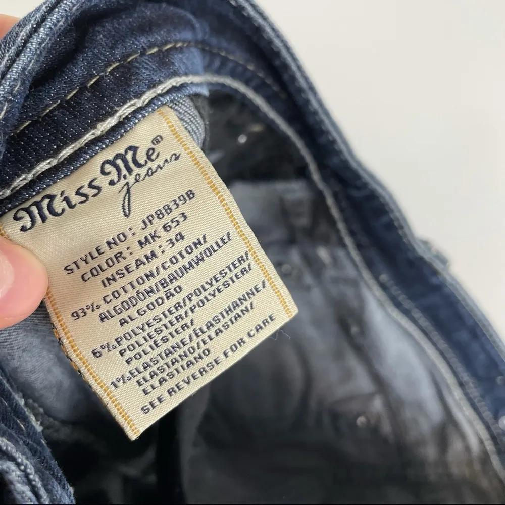 Miss Me Signature Bootcut Jeans Sz 30 Dark Wash Embellished Embroidered Y2K - Image 8