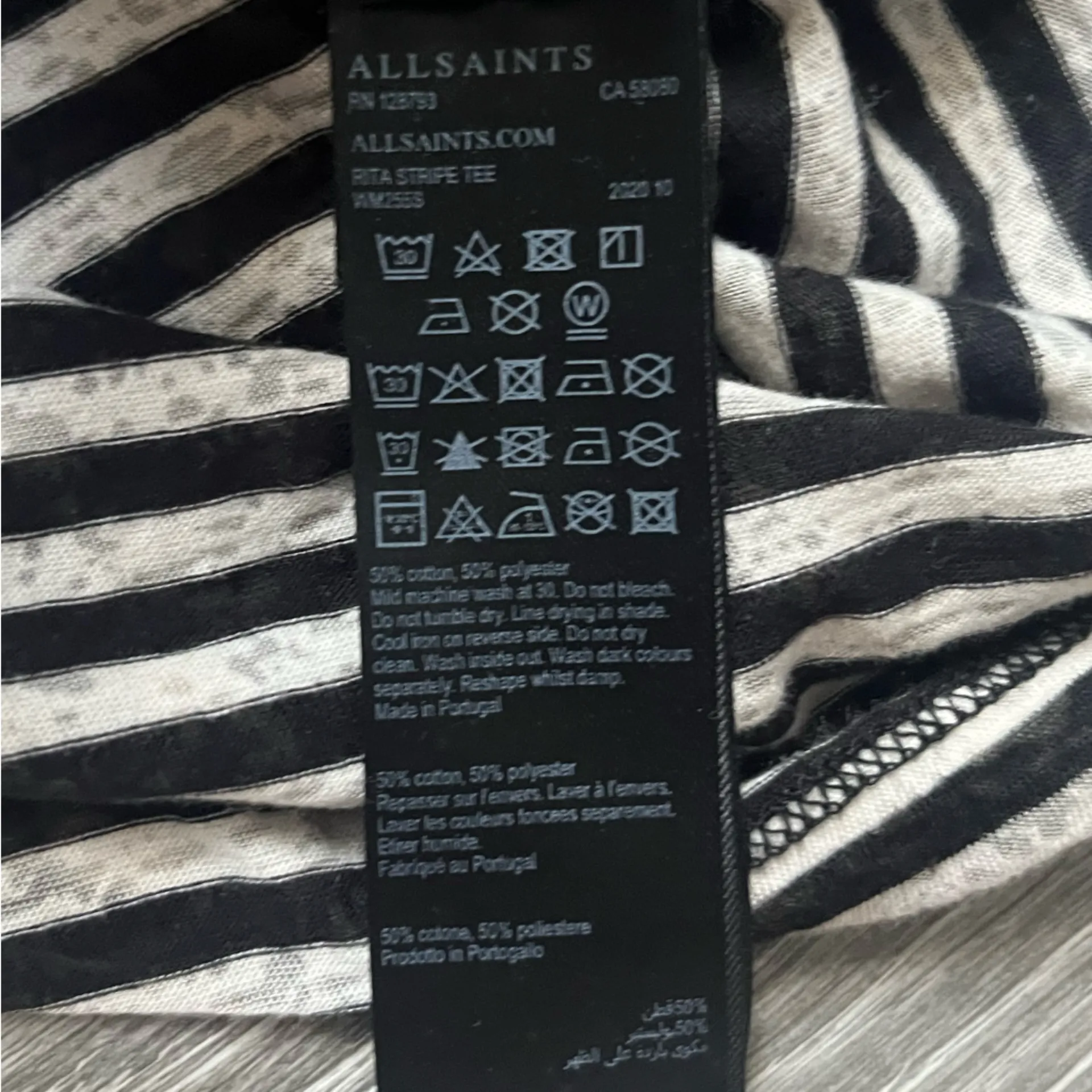 ALLSAINTS Black Cream Striped Boat Neck Dolman Long Sleeve Semi Sheer Top Size M - Image 6