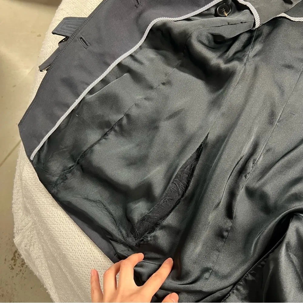 ZARA Navy Blue Belted Double Breasted Trench Coat Size XSmall EUC - Image 5