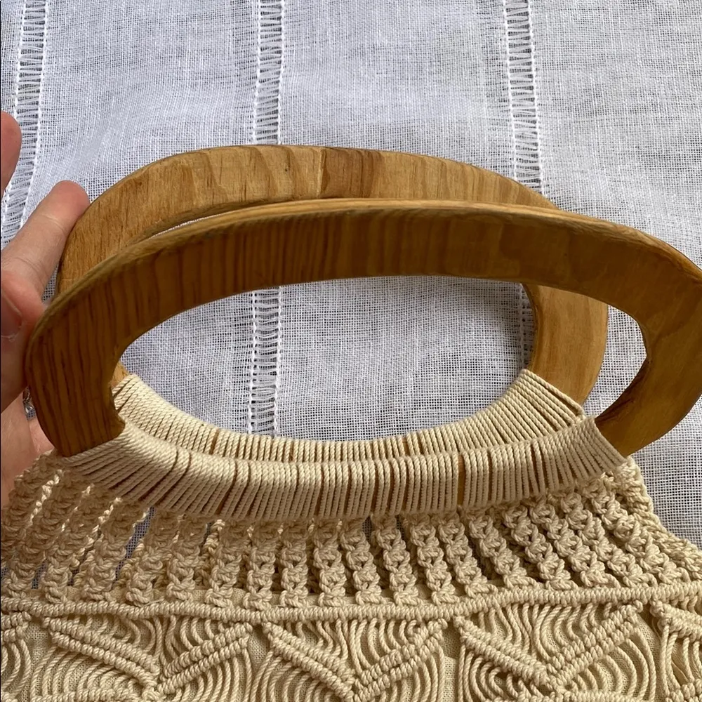Handcrafted Cream Macramé Handbag Tan - Image 2