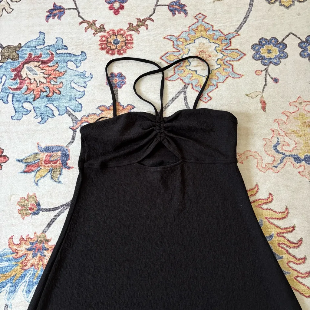 H&M Black Spaghetti Strap Halter Crossover Front Cut Out Mini Dress Fit & Flare - Image 2