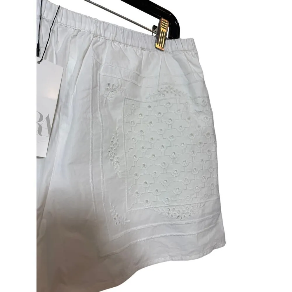 Zara White Eyelet Drawstring Shorts NWT Women's Sz. M - Image 3