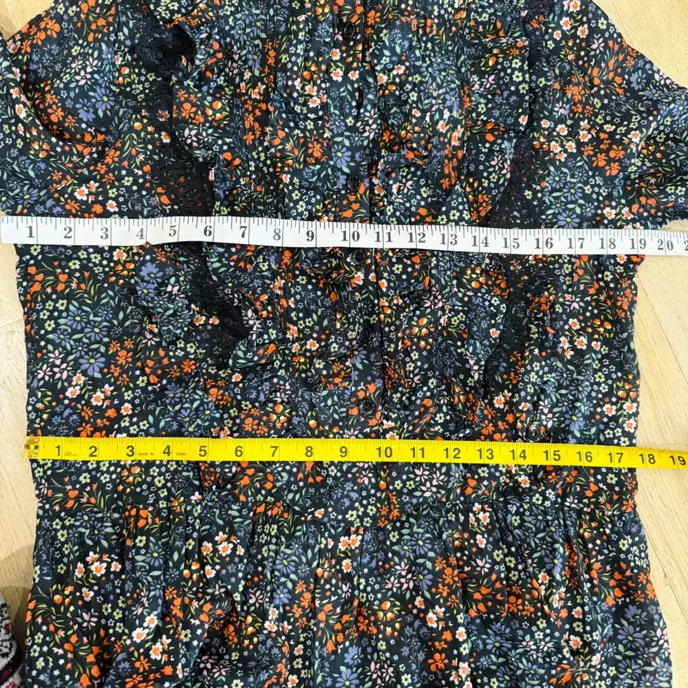 Warm NY boho 100% cotton Floral Tiered Ruffle Midi long sleeve Dress NWT Black Size 0 - Image 15