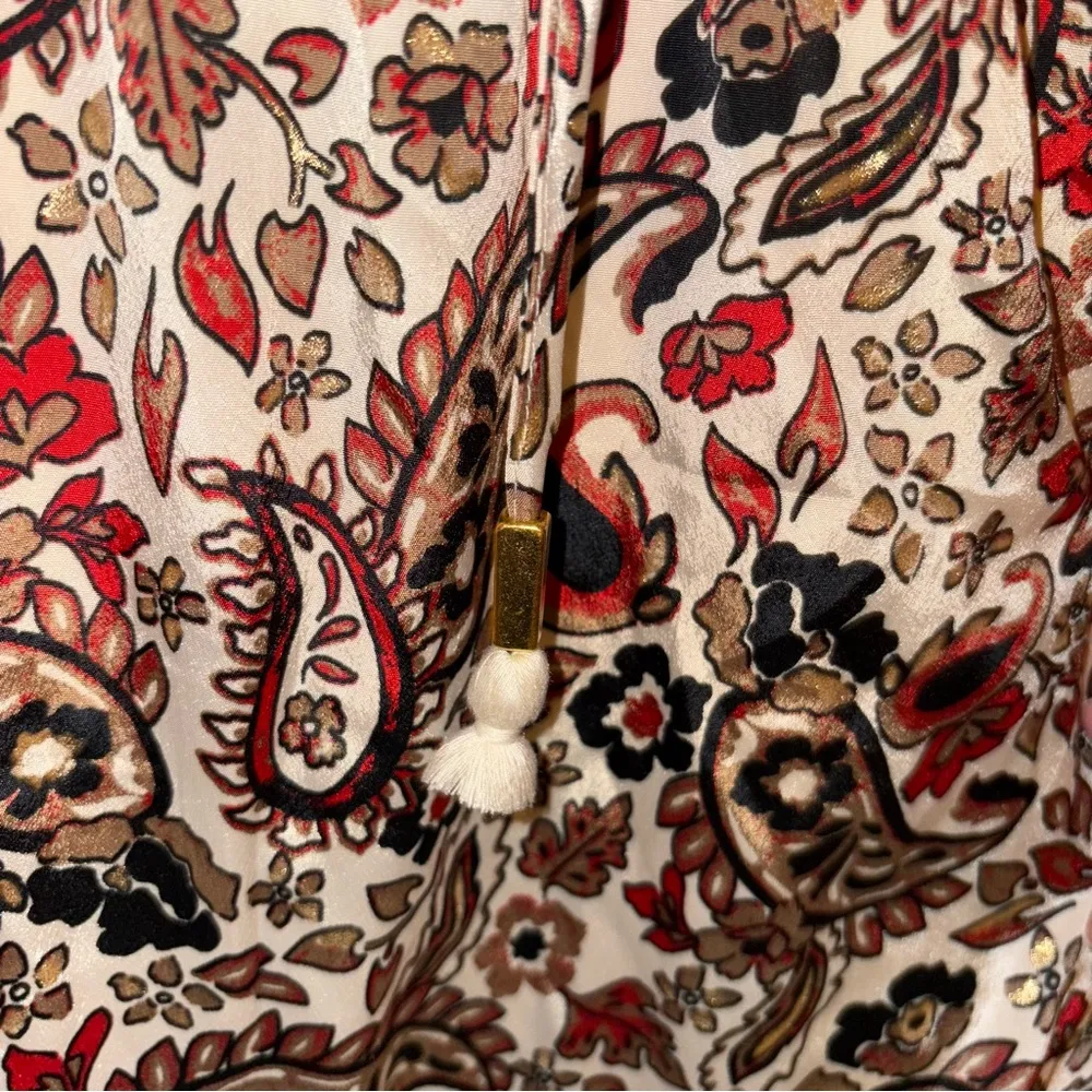 Cato Paisley Floral Tassel pocket v neck dress‎ metallic cream red size medium - Image 3