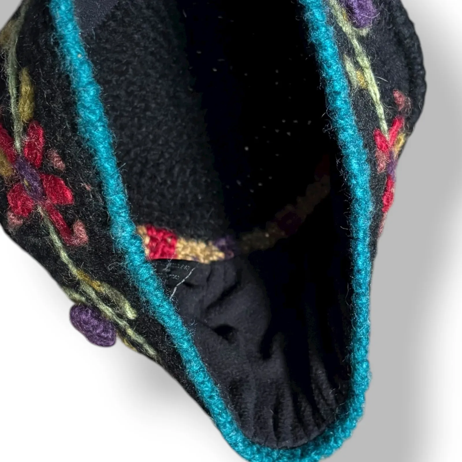 Icelandic Design Newari Handcrafted Wool Floral Hat Boho Folk Art Winter Beanie Black - Image 8