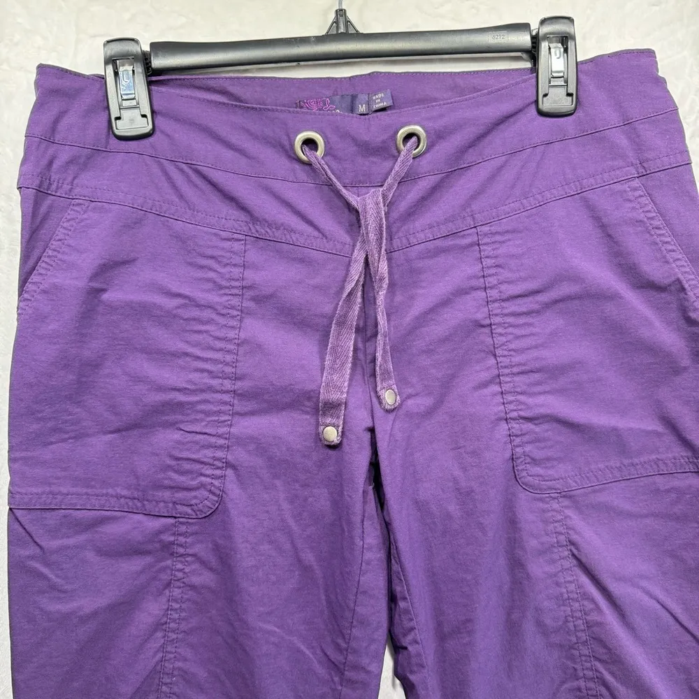 Prana Dark Purple Bermuda Pedal Pusher Pull On Shorts Drawstring Waist Pockets - Image 5