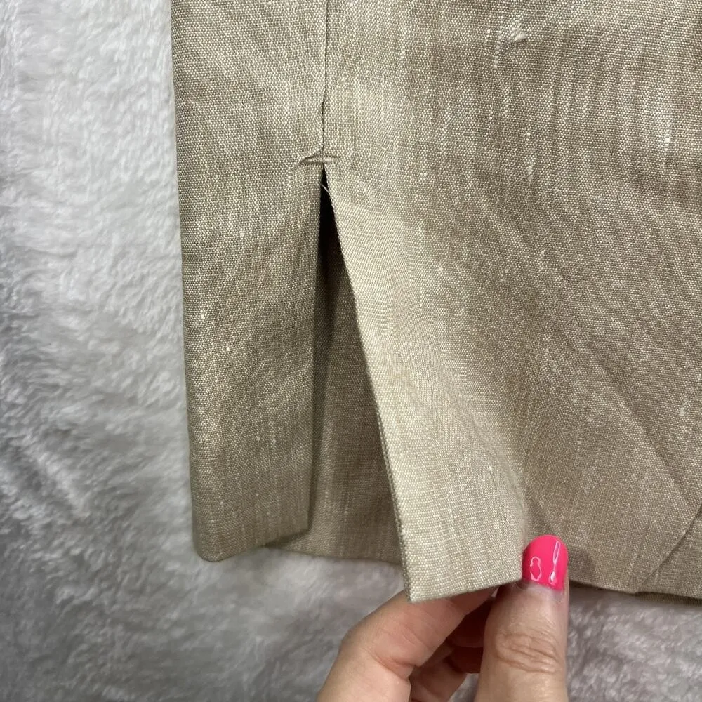 J Jill Plus 4X Linen Stretch Pants Pull On Elastic Waist Straight Leg Slit Hem Tan - Image 4