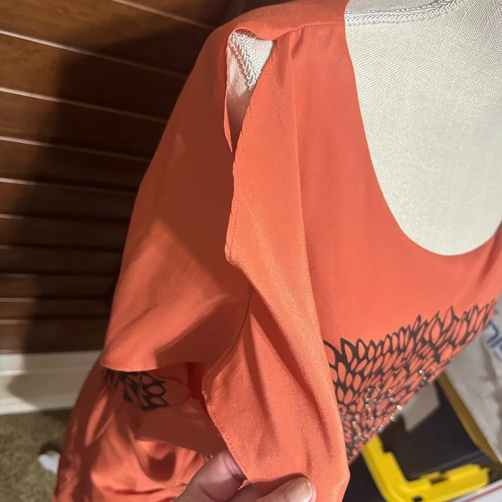 Very J Orange Mini Dress black dahlia rhinestone bling going out date night sz S - Image 4