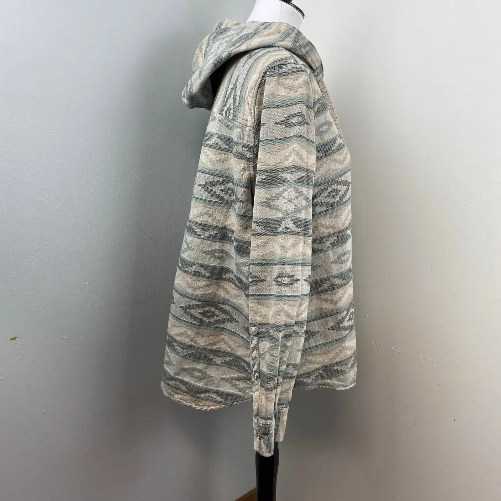 Woolrich First Light Gray Jacquard Southwestern Pullover Hoodie XL Cotton - Image 6